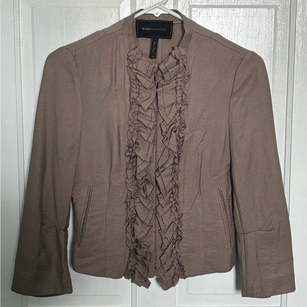 BCBG Mocha Brown Ruffled Blazer Y2K
